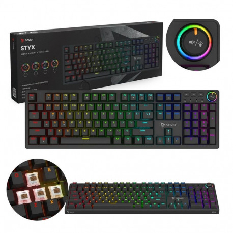 Keyboard Savio STYX BROWN Black Multicolour Qwerty US QZERTY