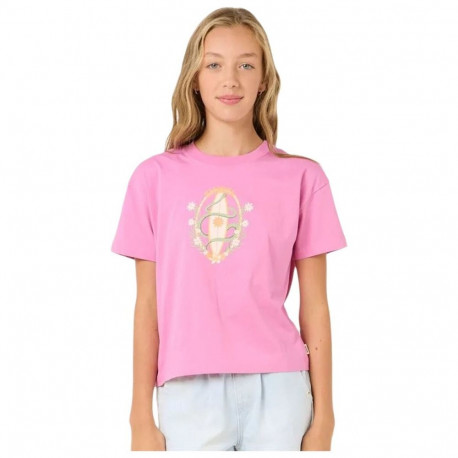 Child's Short Sleeve T-Shirt Rip Curl Island Surf Crop Pink - 8 Years