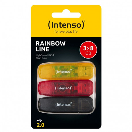 Intenso USB-mälupulgad Rainbow Line 8GB USB 2.0 1x3 multipakk, mitmevärviline