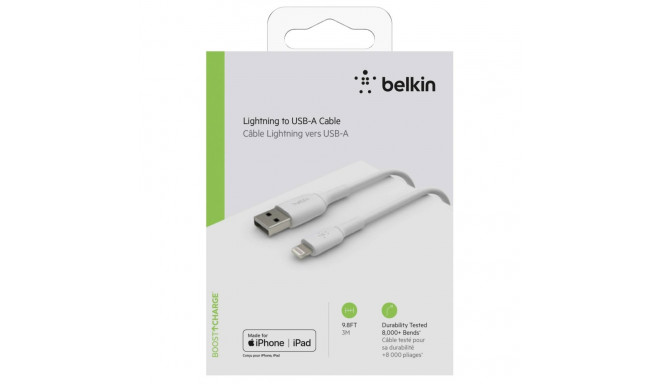 Belkin Lightning laadimis-/sünkroonimiskaabel 3m, PVC, valge, mfi-sertifitseeritud