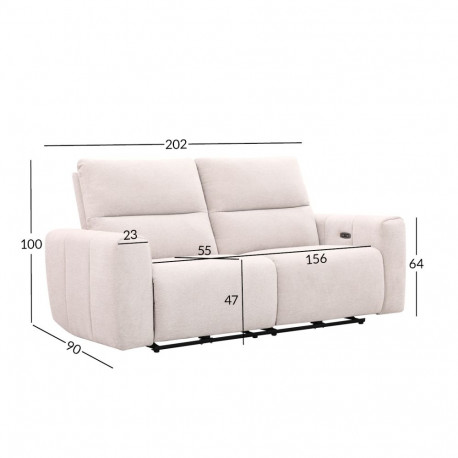 Diivan MATIAS 3-kohaline elektriline recliner 202x90xH100cm, helebeež