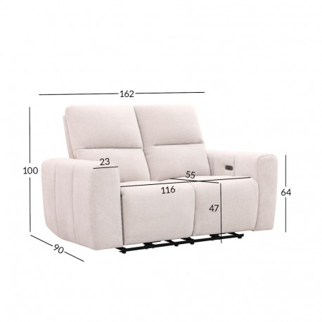 Recliner sofa MATIAS 2-seater with electric mechanism, light beige