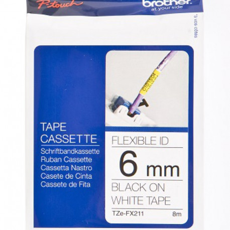 BROTHER TZEFX211 6 BLACK ON WHITE FLEX