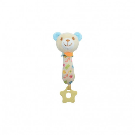 Toy with sound - Teddy bear beige and blue 17 cm