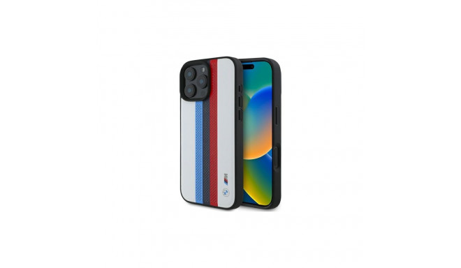 BMW M Performance Tricolor Printed Stripes MagSafeMagSafe iPhone 16 Pro Max Case - White