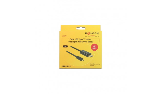 DeLock DisplayPort 1.2 > USB-C (ST-ST) 2m adapter cable 4K 60Hz black