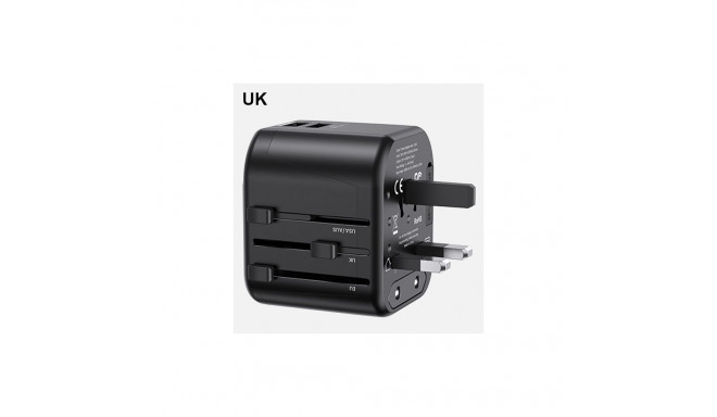 USAMS wall adapter 2xUSB T55 12W 4-in-1 US/AU/EU/UK black CC173TC01 (US-CC173) Universal Travel Char