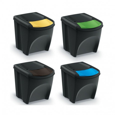 KEDEN SORTIBOX WASTE BIN 25L SET 4 - BLACK RECYCLING WIDE