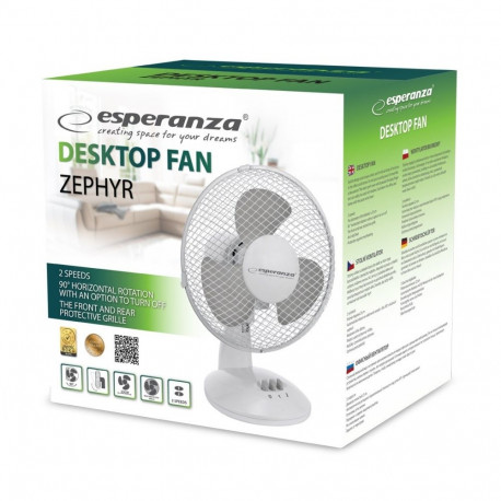 Fan - Esperanza EHF004WE 9" Desktop with 2 Speed Settings, Tilt Adjustment, White-Gray