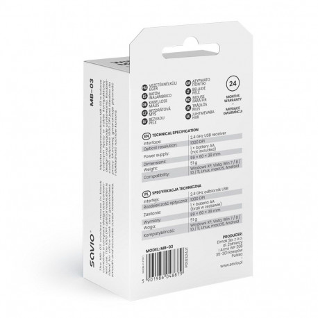 Wireless Mouse - SAVIO MB-03 1000 DPI Wireless AA Battery