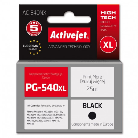 Ink Cartridge - Activejet AC-540NX 25 ml Replacement for Canon PG-540XL Black