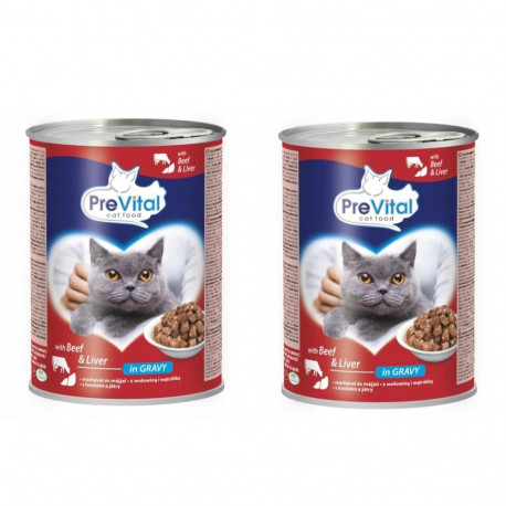 Cat Food - PREVITAL Beef with Liver in Gravy 2x415g Cans