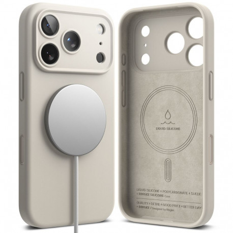 Kaitseümbris Silicone Magnetic, Apple iPhone 17 Pro, helebeež, MagSafe ühilduv, Ringke
