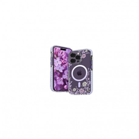 Kingxbar Apple iPhone 14 Pro MagSafe decorated with peony flowers print Flora Series magnetic Purple
