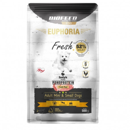 BIOFEED Euphoria Fresh täiskasvanud kalkuni monoproteiin XS/S kuiv koeratoit 500g