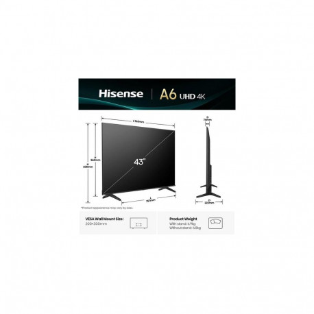 Hisense 43A6Q TV 109.2 cm (43") 4K Ultra HD Smart TV Wi-Fi Black 300 cd/m²