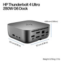 HP Thunderbolt 4 Ultra Dock G6 280W w/Combo Cable - 5x USB-A, 2x USB-C, 1x USB-C Thunderbolt 4, 2x D