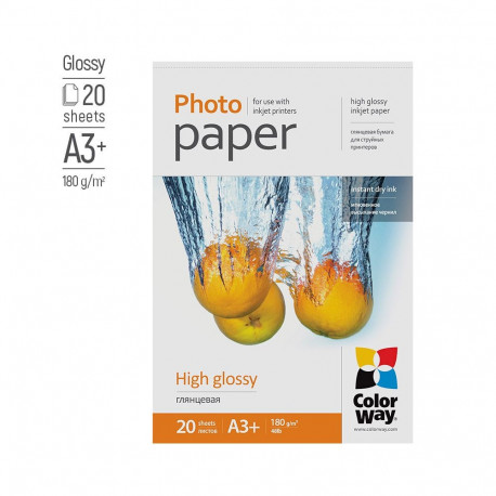 ColorWay Photo Paper, 20 sheets | 180 g/m² | A3+ | High Glossy