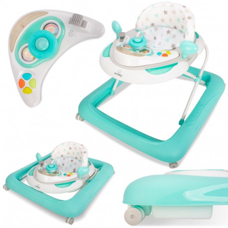 Käimistool stopperite ja rooliga, piparmündiroheline tähekestega