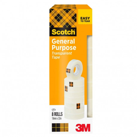 Scotch® 508 Transparent Tape, 19 mm x 33 m, 8 Rolls/Pack, Cardboard Pack