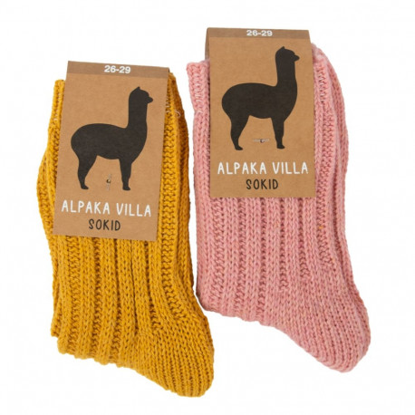 Alpakavillaga laste sokid 2 paari roosa/sinep 30/33