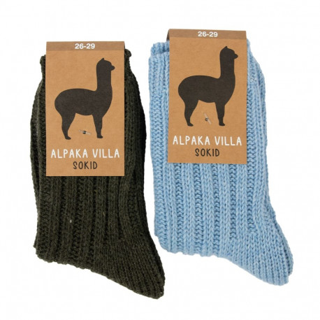 Alpakavillaga laste sokid 2 paari roheline/helesinine 26/29