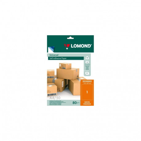 Lomond Self-Adhesive Paper Universal Labels, 1/210x297, A4, 50 sheets, Orange neon