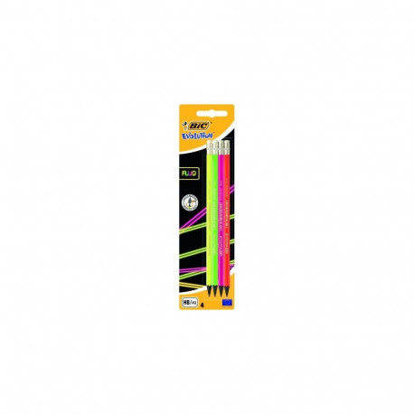 BIC pensils EVOLUTION FLUO ERASER BL4 EU, Set 4 pcs. 449046