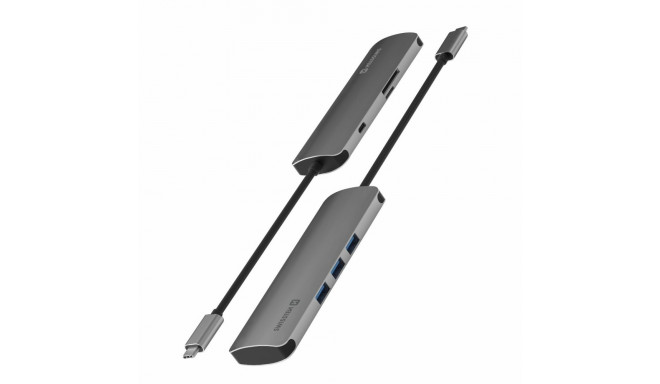 Swissten USB-C Hub 6in1 with 3X USB 3.0 / 1X USB-C Power Delivery / 1X microSD / 1X SD / Aluminum bo