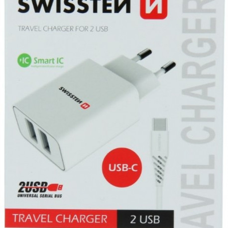 Swissten Smart IC Travel Charger 2x USB 2.1А with USB-C Cable 1.2 m