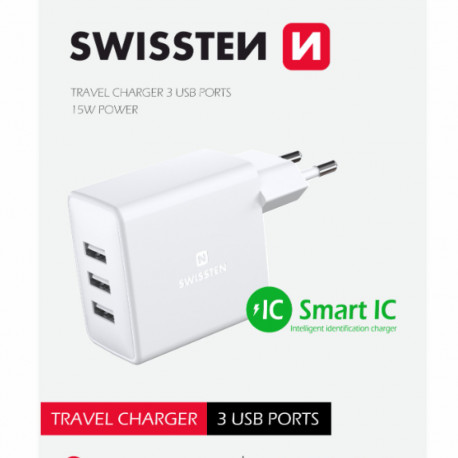 Swissten Smart IC Travel Charger 3x USB 3А 15W