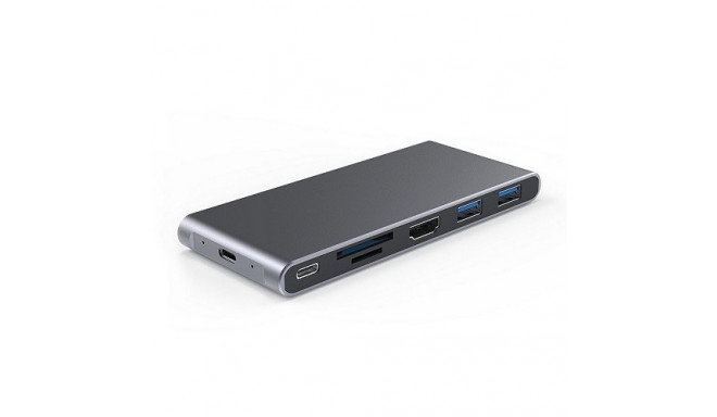 Adapter USB-C - HDMI, 2x USB 3.0, SD, TF, PD60W + M.2 NGFF SSD Case