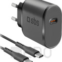 SBS Reiselader 15W USB-C schwarz + USB-C Kabel
