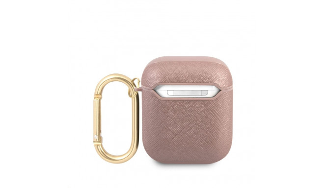GUA2SASMP Guess Saffiano PC|PU Metal Logo Case for Airpods 1|2 Pink