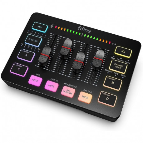 Fifine SC3 audio mixer RGB | Streaming | XLR | 48V | Vocal black