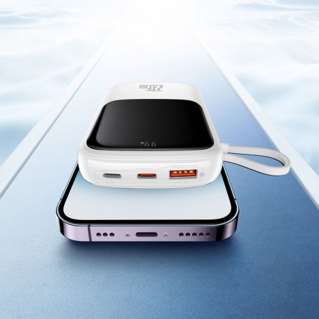 Powerbank Baseus Qpow PRO with cable, USB-C, 2xUSB, 10000mAh, 20W (White)