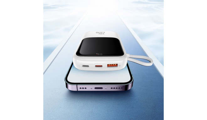 Powerbank Baseus Qpow PRO koos kaabliga, USB-C, 2xUSB, 10000mAh, 20W (valge)