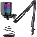 Fifine AmpliGame A6T RGB microphone for gaming | podcasts | streams | tripod | black
