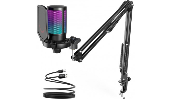 Fifine AmpliGame A6T RGB microphone for gaming | podcasts | streams | tripod | black