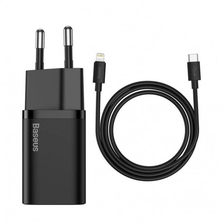 Baseus Super Si kiirlaadija 1C 20W koos USB-C kaabliga Lightning 1m (must)