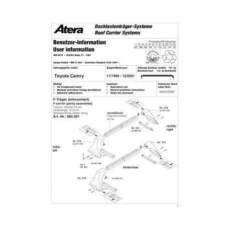 Katuseraam must CAMRY 96-01