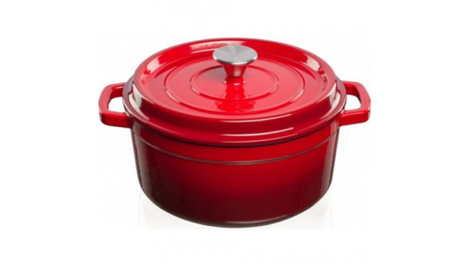 Cast iron pot Grand Feu, minimalist design "Casserole" with lid, 3.5l, red color.