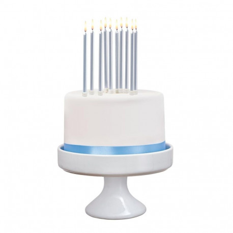 Susy Card tordiküünal, 10 tk, koos küünlajalaga, hõbedased