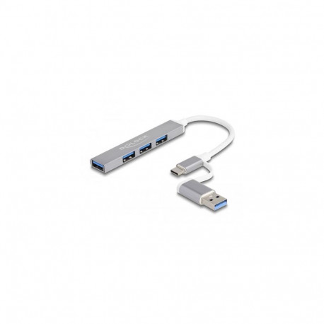 DeLOCK 4 Port Slim USB Hub with USB Type-C or USB Type-A to 3 x USB 2.0 Type-A female + 1 x USB 5 Gb