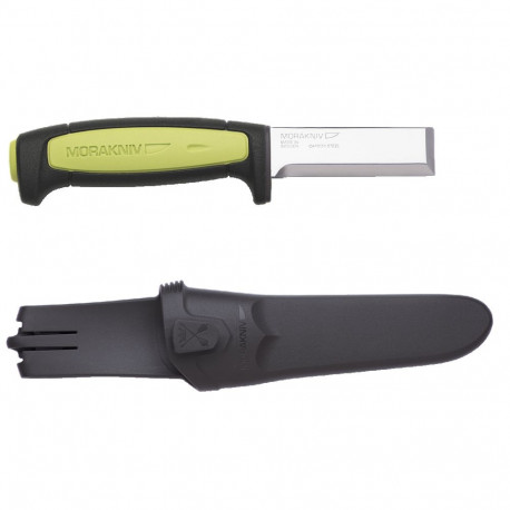Morakniv Pro Chisel Knife – Lime Green Handle, 3.1mm Carbon Steel Blade, Smart Button Sheath