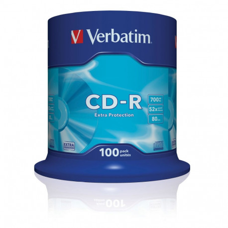 CD-R Verbatim 700MB 80min 52x Cake 100, Extra Protection, Recordable, 100 toorikut tornis