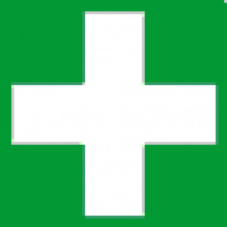 Ohutus - silt Esmaabi - valge rist rohelisel taustal 15x15cm kleebis