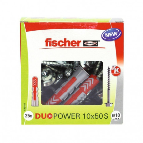 DUOPOWER tüüblid 10x50 S LD 25tk kruviga, helehall/punane