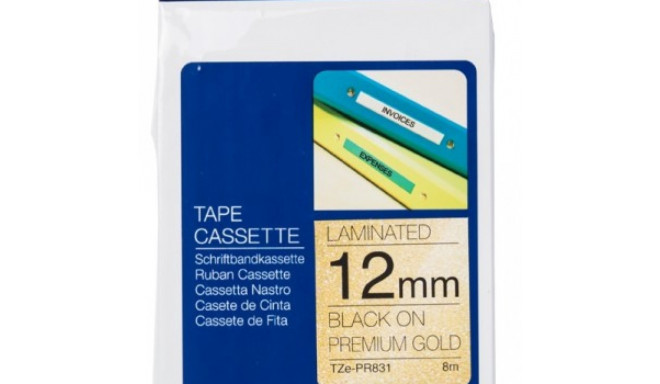 BROTHER TZE-PR831 12 BLACK ON GOLD TAPE