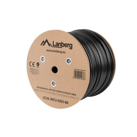 Cat6 UTP Outdoor LAN Cable, 305M, Pure Copper (CU), Gel-Filled, Fluke Passed - Black